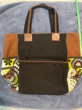 Vera Bradley Black and Brown Canvas Tote with Floral Accents